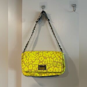 Juicy Couture Gretchen Neon Yellow Leopard Print Shoulder Bag Chain Strap Clutch